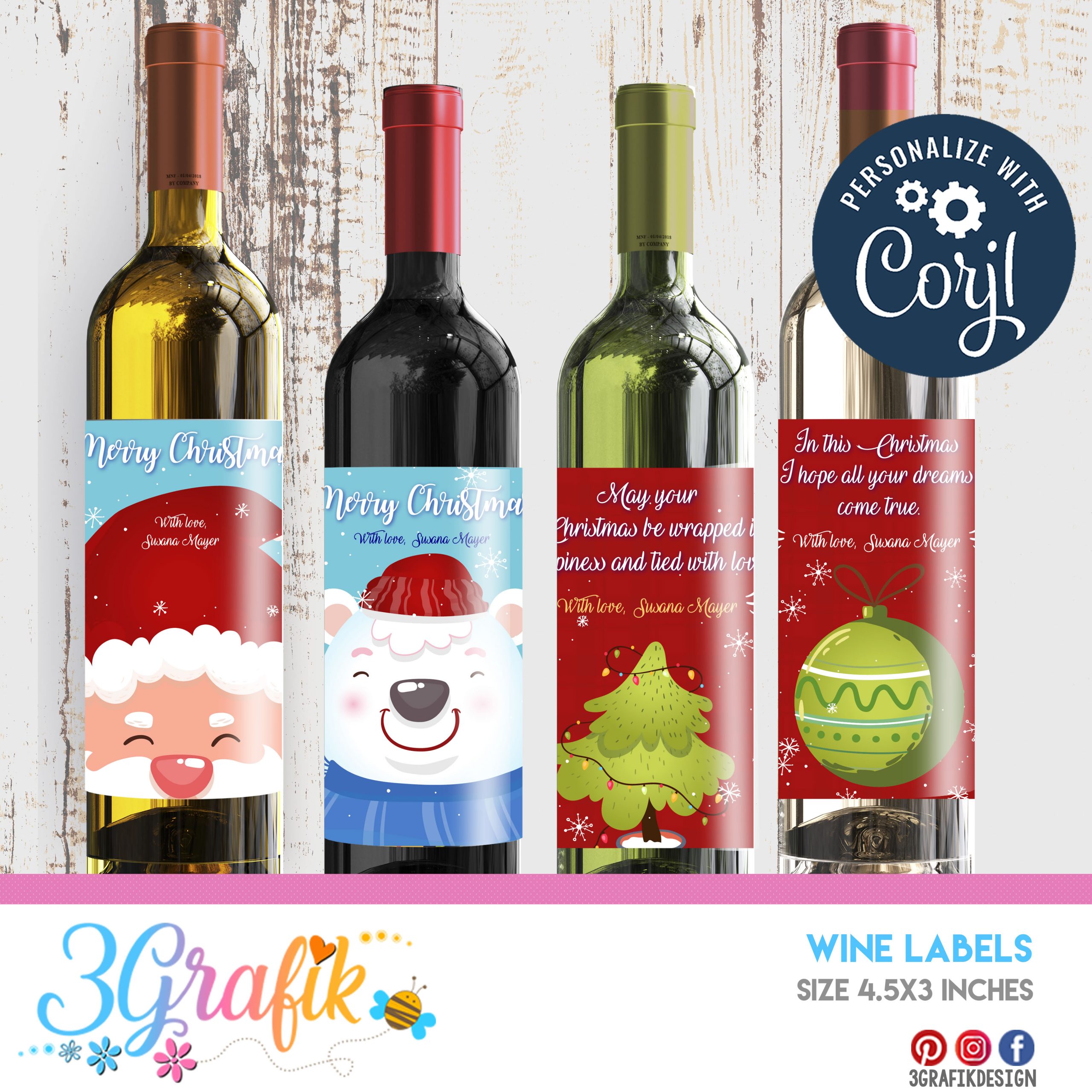 merry christmas – wine labels – printable - 3grafik